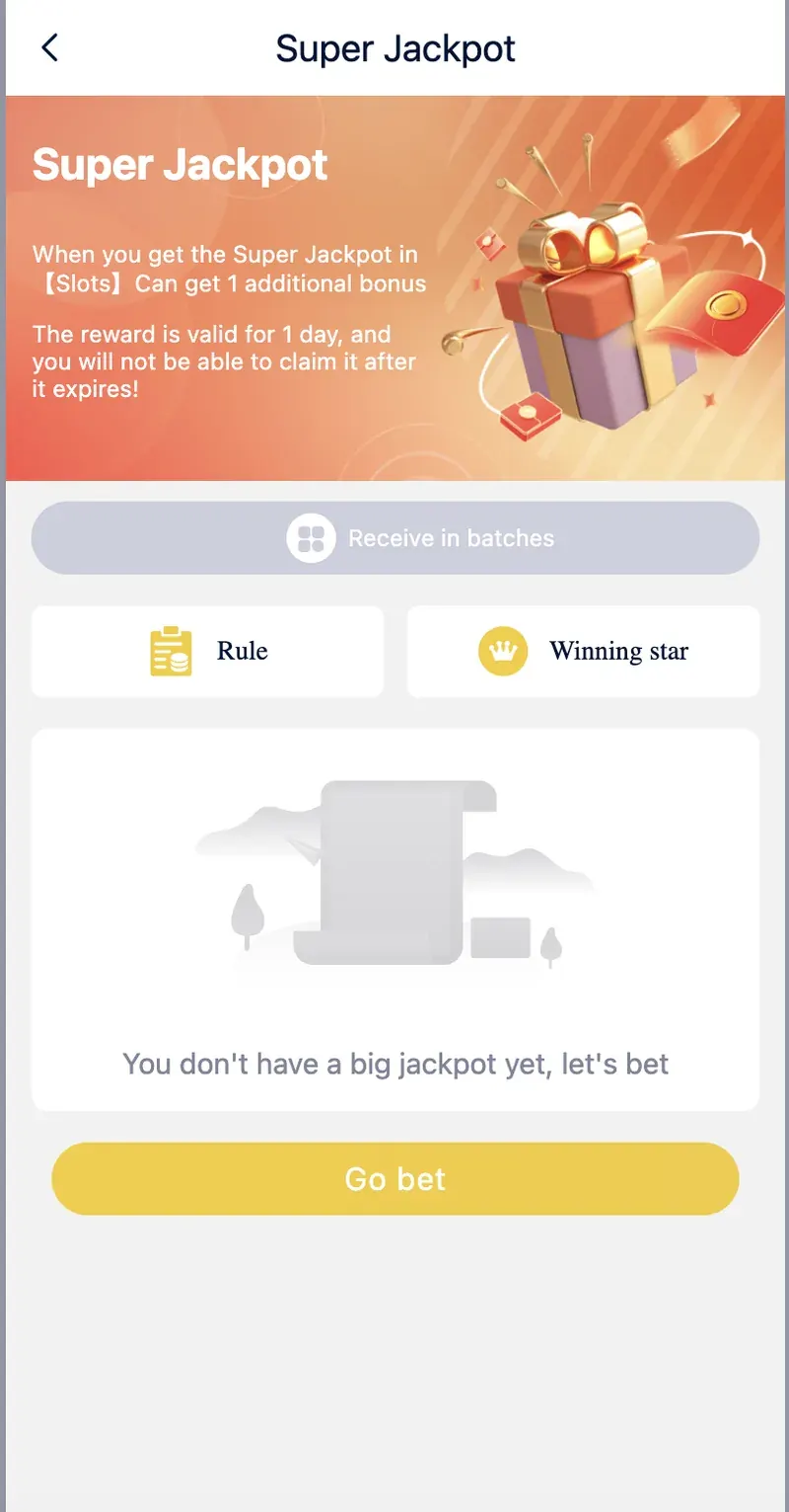 in999 Super Jackpot bonus page for slots games with 1-day validity